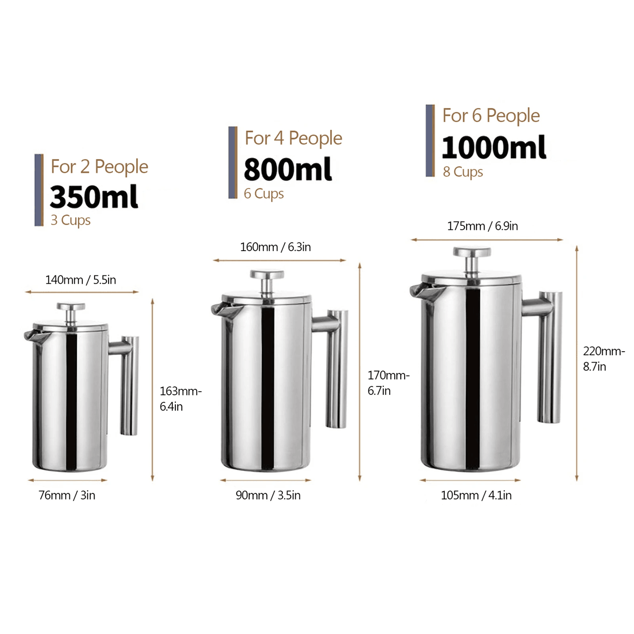Brew Master Double Wall Stainless Steel French Press Coffee Maker 1