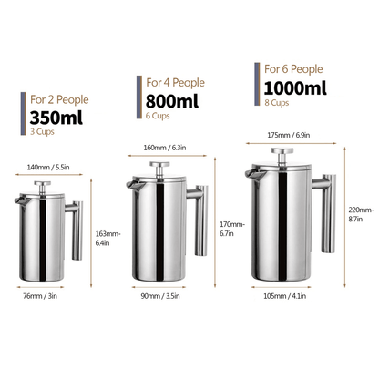 Brew Master Double Wall Stainless Steel French Press Coffee Maker 1