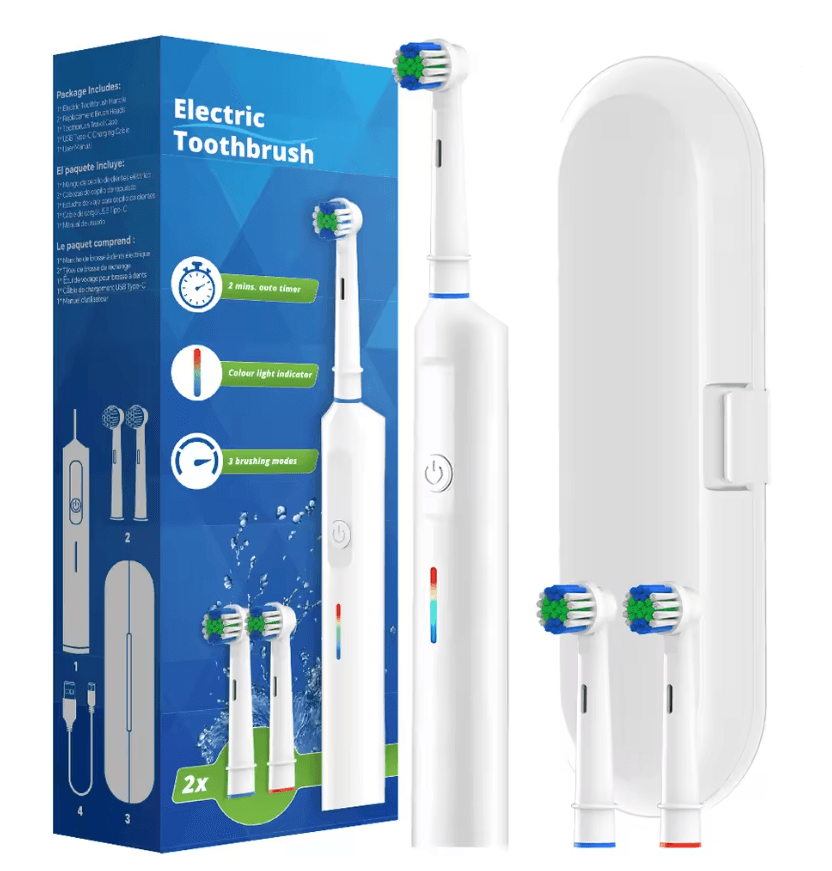 Rechargeable Electric Toothbrush With Rotating Brush Head Compatible With Oral B 4