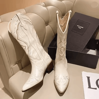 Vintage Western Cowboy Boots For Women With Embroidered Design And Thick Heel 1