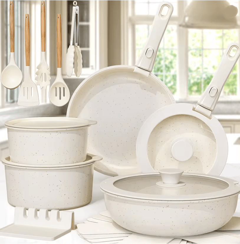 21 Piece Non Stick Ceramic Cookware Set with Sensor Handles Complete Pots and Pans Set