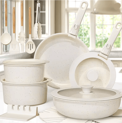 21 Piece Non Stick Ceramic Cookware Set with Sensor Handles Complete Pots and Pans Set