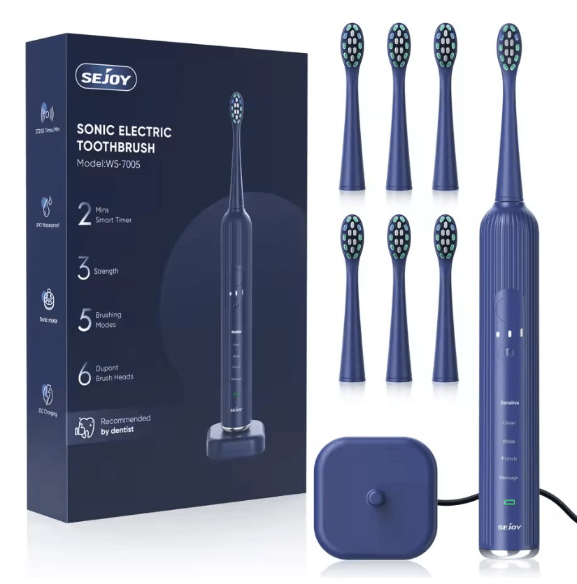 SEJOY Sonic Electric Toothbrush Rechargeable Waterproof with 5 Cleaning Modes
