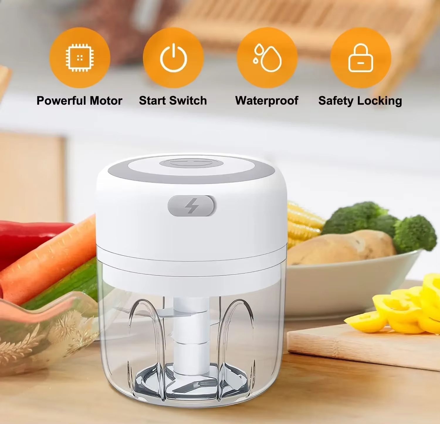 300ML Electric Garlic Chopper  USB Rechargeable Mini Food Processor 1