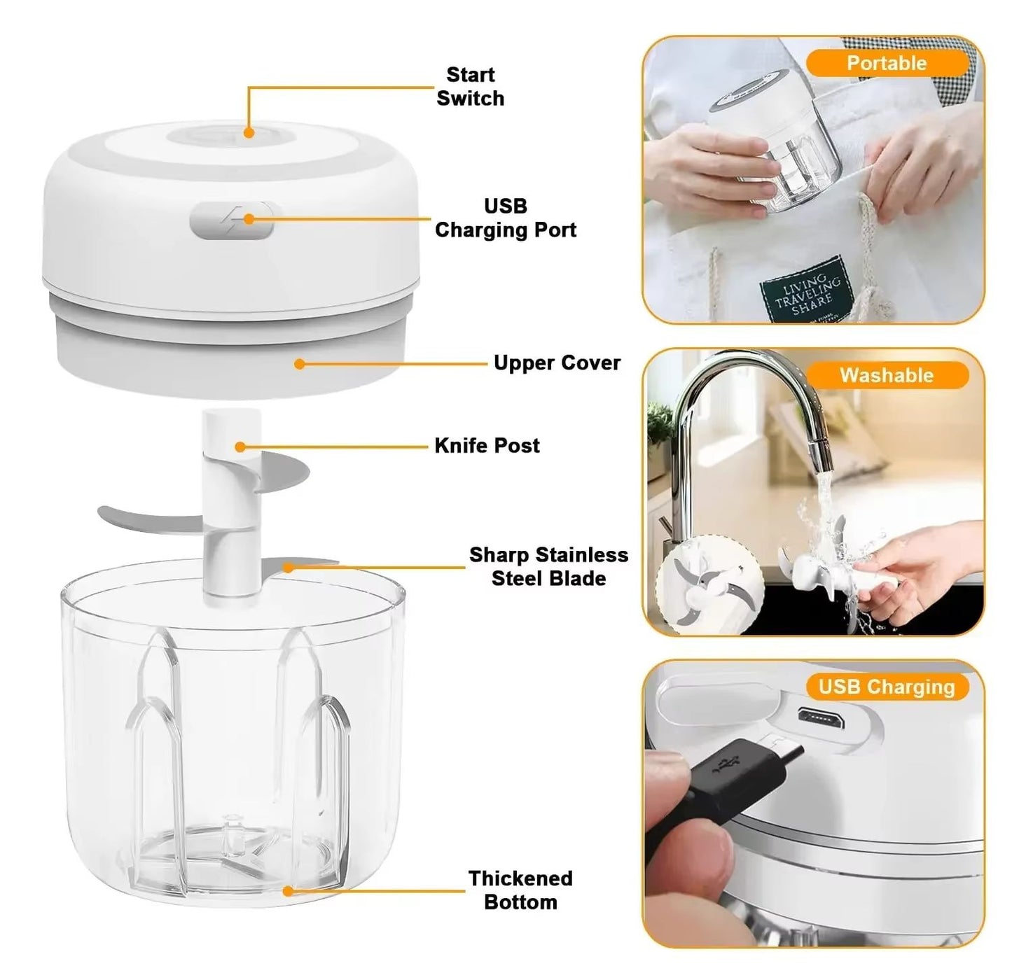 300ML Electric Garlic Chopper  USB Rechargeable Mini Food Processor 3