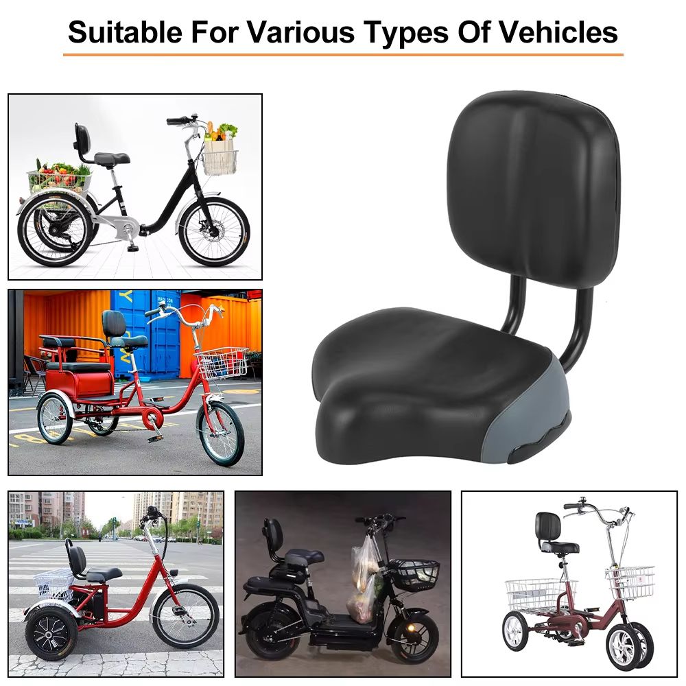 Comfort Wide Bike Seat With Backrest  Padded Bicycle Saddle For Men  Women 3