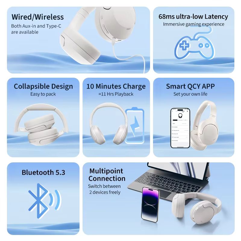 QCY H3 Lite ANC Wireless Headphones  Bluetooth 53 OverEar Headset With HIFI Sound  60H Playtime 4