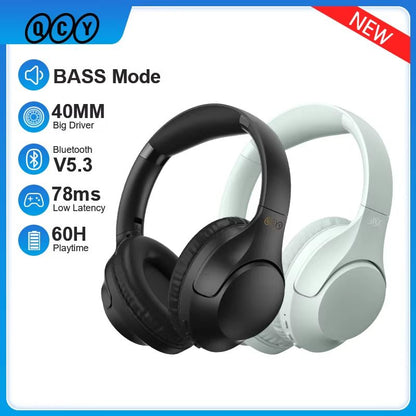 QCY H2 Pro Wireless Headphones – Bluetooth 5.3 HiFi Stereo Headset with Bass Mode & Dual Device Connection