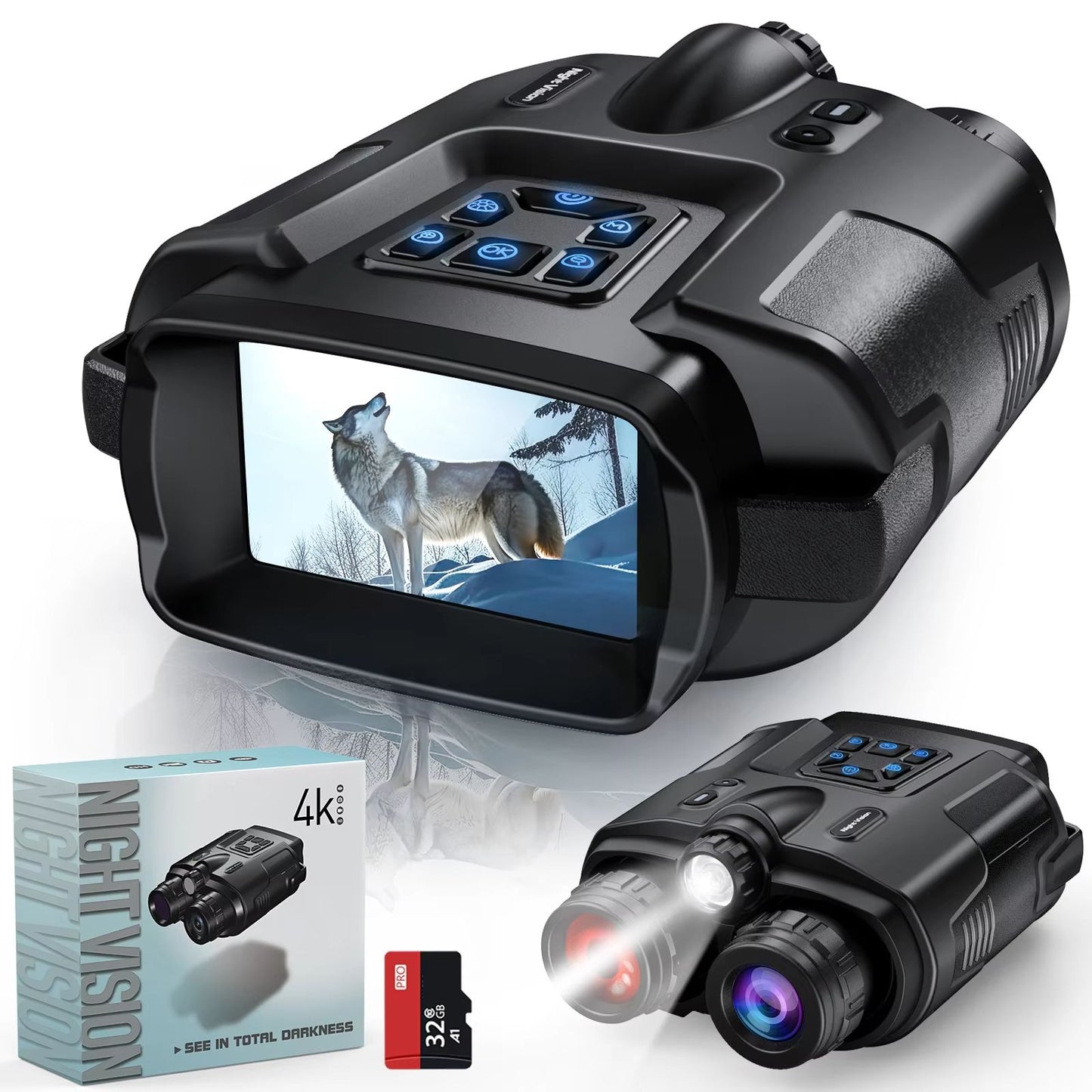 4K Infrared Night Vision Binoculars with 32GB Storage & 8X Digital Zoom