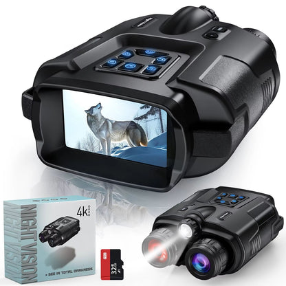 4K Infrared Night Vision Binoculars with 32GB Storage & 8X Digital Zoom