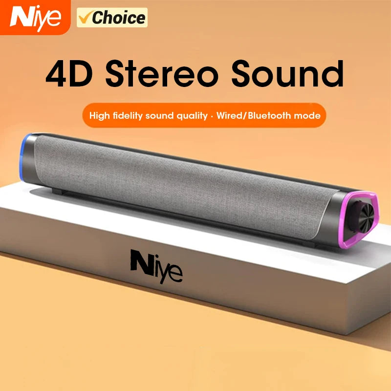 4D Computer Speaker Bar with Stereo Sound, Subwoofer Bluetooth 5.0 Speaker for MacBook, Laptop, PC, Wired Wireless