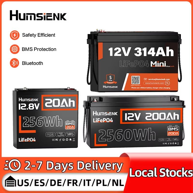 Humsienk LiFePO4 Battery 12V Rechargeable Cells with BMS – 20Ah to 314Ah, 15000 Cycle Deep Cycle Battery for RV, Camping