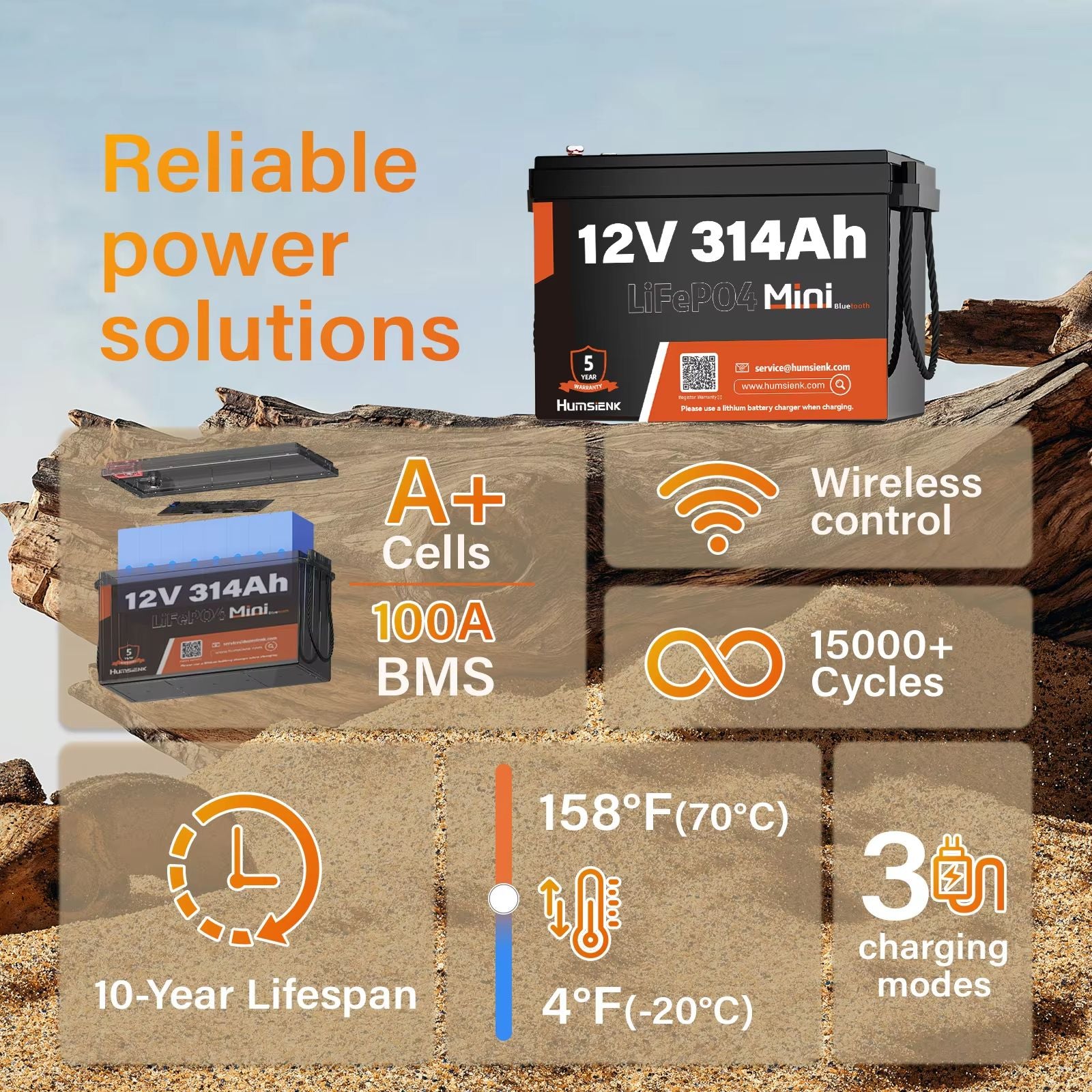 Humsienk LiFePO4 Battery 12V Rechargeable Cells With BMS  20Ah To 314Ah 15000 Cycle Deep Cycle Batt 1