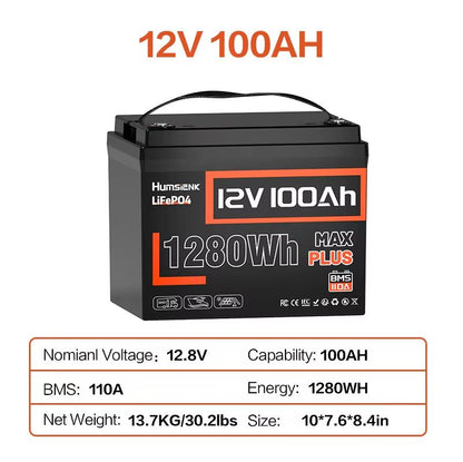 Humsienk LiFePO4 Battery 12V Rechargeable Cells With BMS  20Ah To 314Ah 15000 Cycle Deep Cycle Batt 7