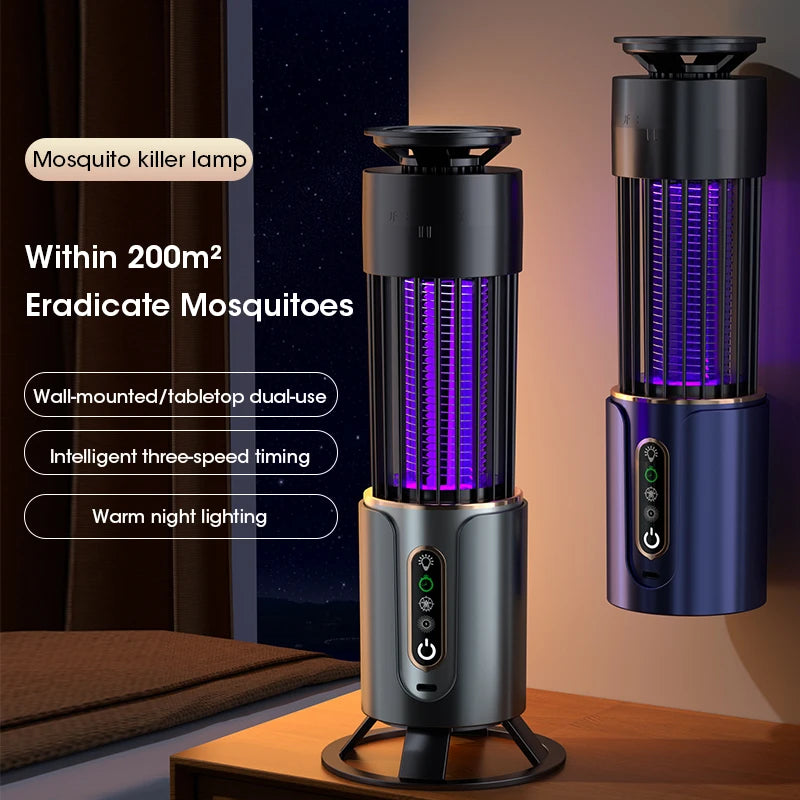 360° USB Rechargeable Mosquito Killer Lamp, Portable Outdoor Insect Killer, Camping Lantern with Timing Function