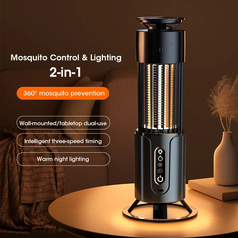 360° USB Rechargeable Mosquito Killer Lamp, Portable Outdoor Insect Killer, Camping Lantern with Timing Function