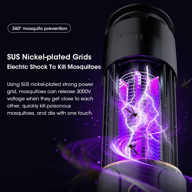 360° USB Rechargeable Mosquito Killer Lamp, Portable Outdoor Insect Killer, Camping Lantern with Timing Function