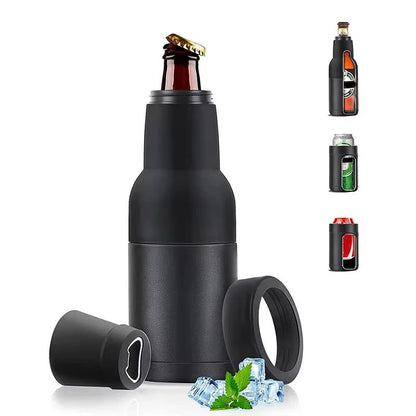 12oz Stainless Steel Beer Cooler – Double Wall Vacuum Insulated Can Holder & Thermos Bottle with Opener