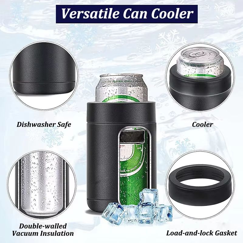 12oz Stainless Steel Beer Cooler  Double Wall Vacuum Insulated Can Holder  Thermos Bottle With Open 2