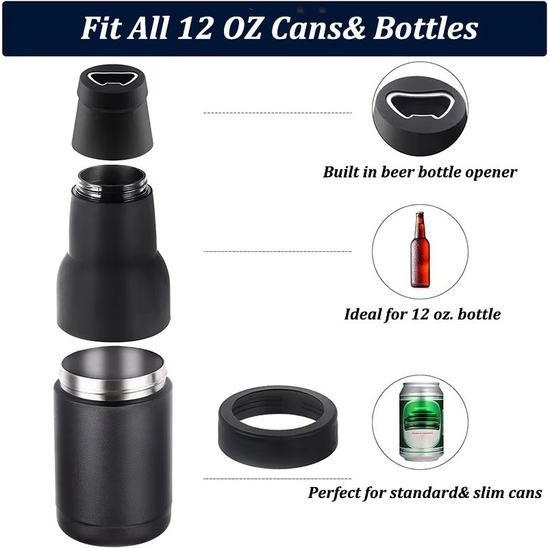 12oz Stainless Steel Beer Cooler  Double Wall Vacuum Insulated Can Holder  Thermos Bottle With Open 4