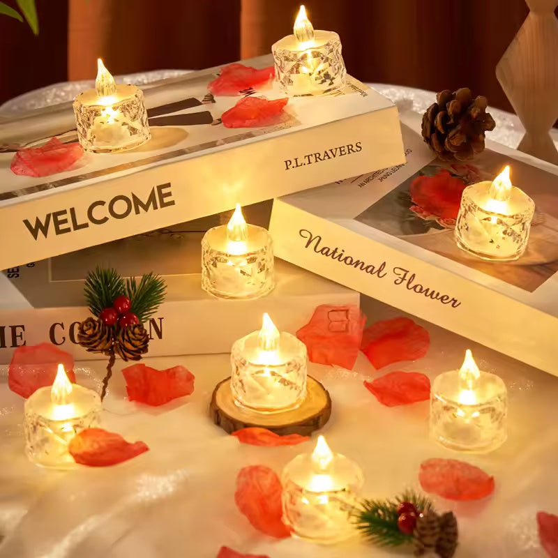 Romantic Crystal Flameless LED Candles, Transparent Electronic Night Lamps for Home, Wedding, Party & Valentine