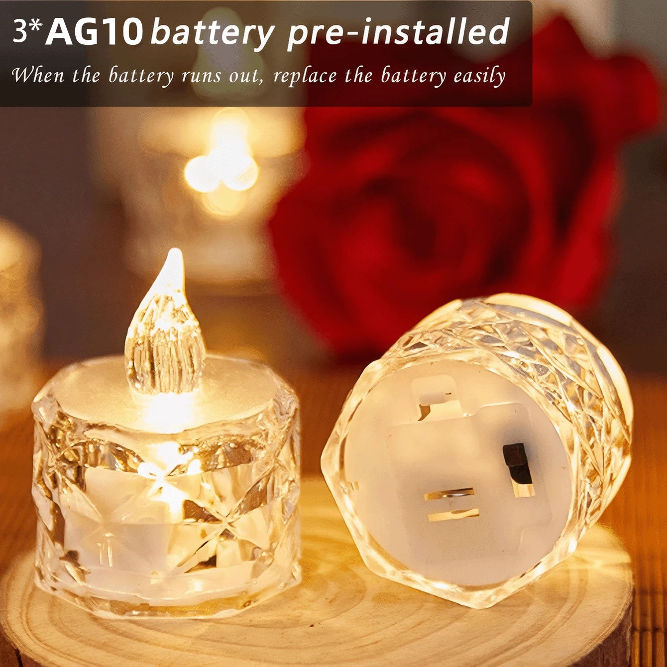 Romantic Crystal Flameless LED Candles Transparent Electronic Night Lamps For Home Wedding Party  V 4
