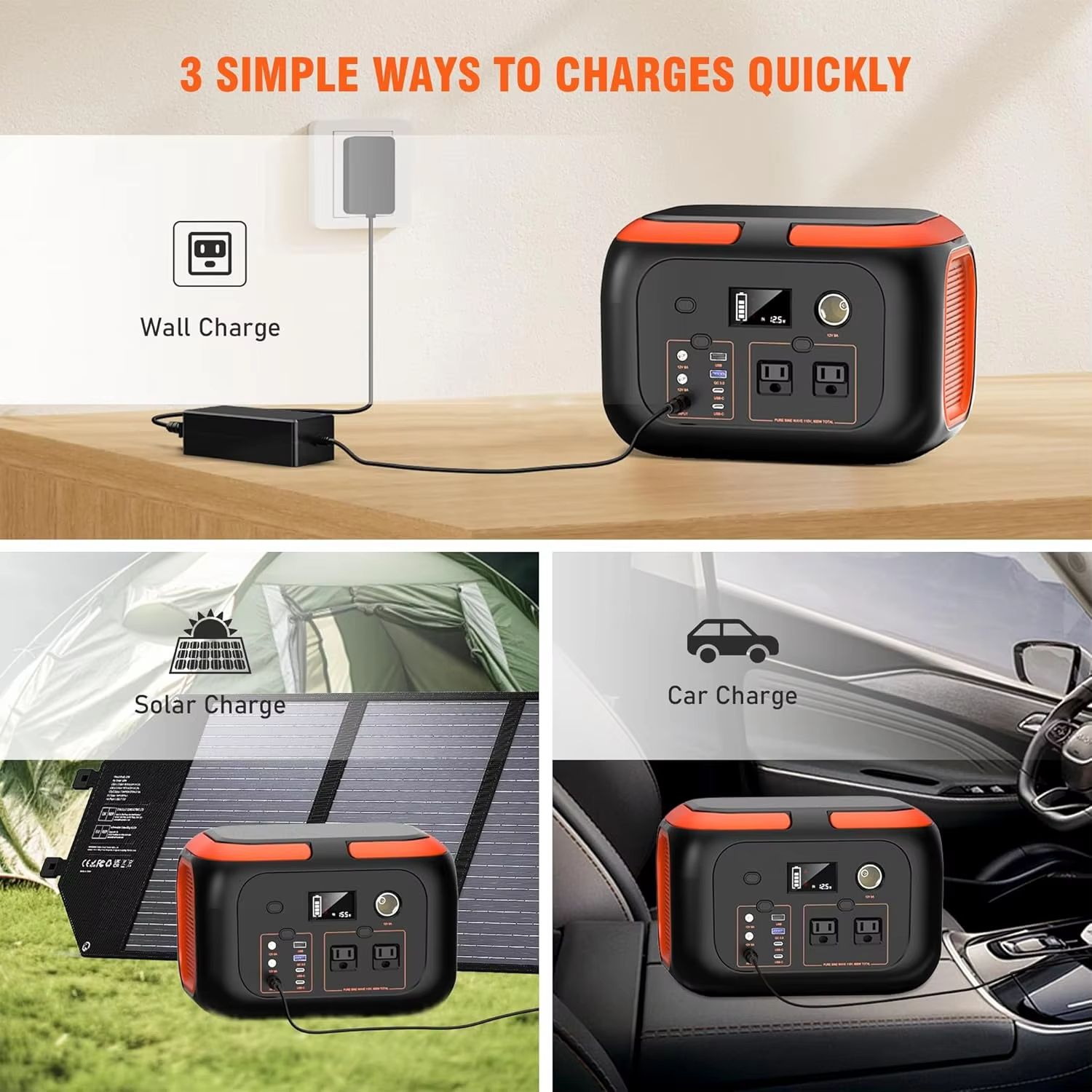 Portable Power Station  120W200W300W600W Solar Generator With AC Outlets For Camping RV  Home Backu 3