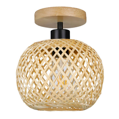Retro LED Bamboo Woven Ceiling Lamp For Corridor Aisle  Living Room Decorative Woven Lamps  Natural 4