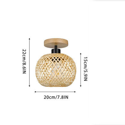 Retro LED Bamboo Woven Ceiling Lamp For Corridor Aisle  Living Room Decorative Woven Lamps  Natural 5