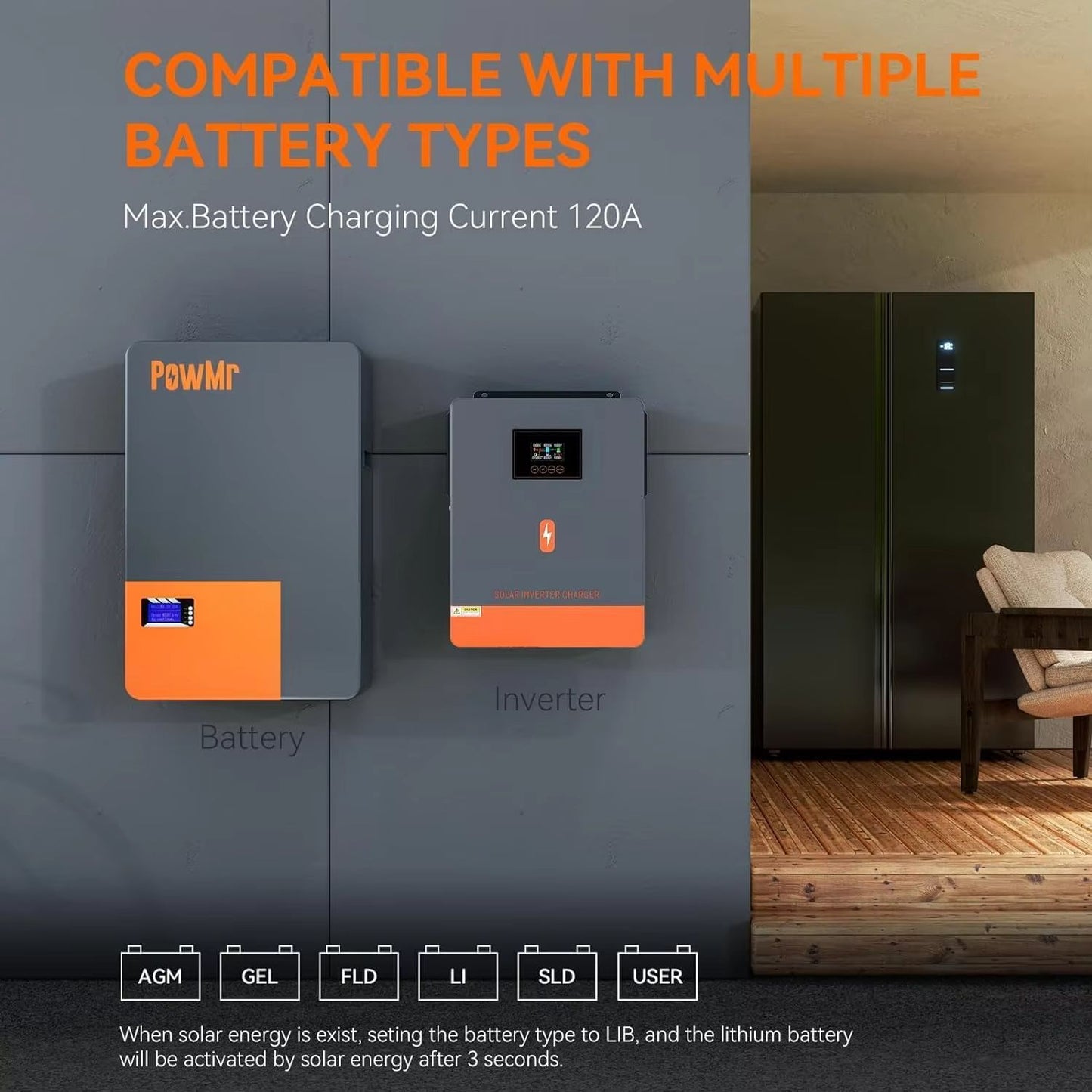 PowMr Hybrid Solar Inverter 62KW42KW  Pure Sine Wave Dual Output Inverter With MPPT Solar Charger F