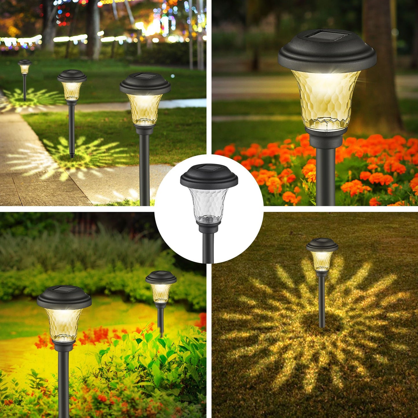 Outdoor Solar Pathway Lights with RGB Color Changing & Warm White Modes, IP Waterproof LED Solar Yard Lamp for Driveway
