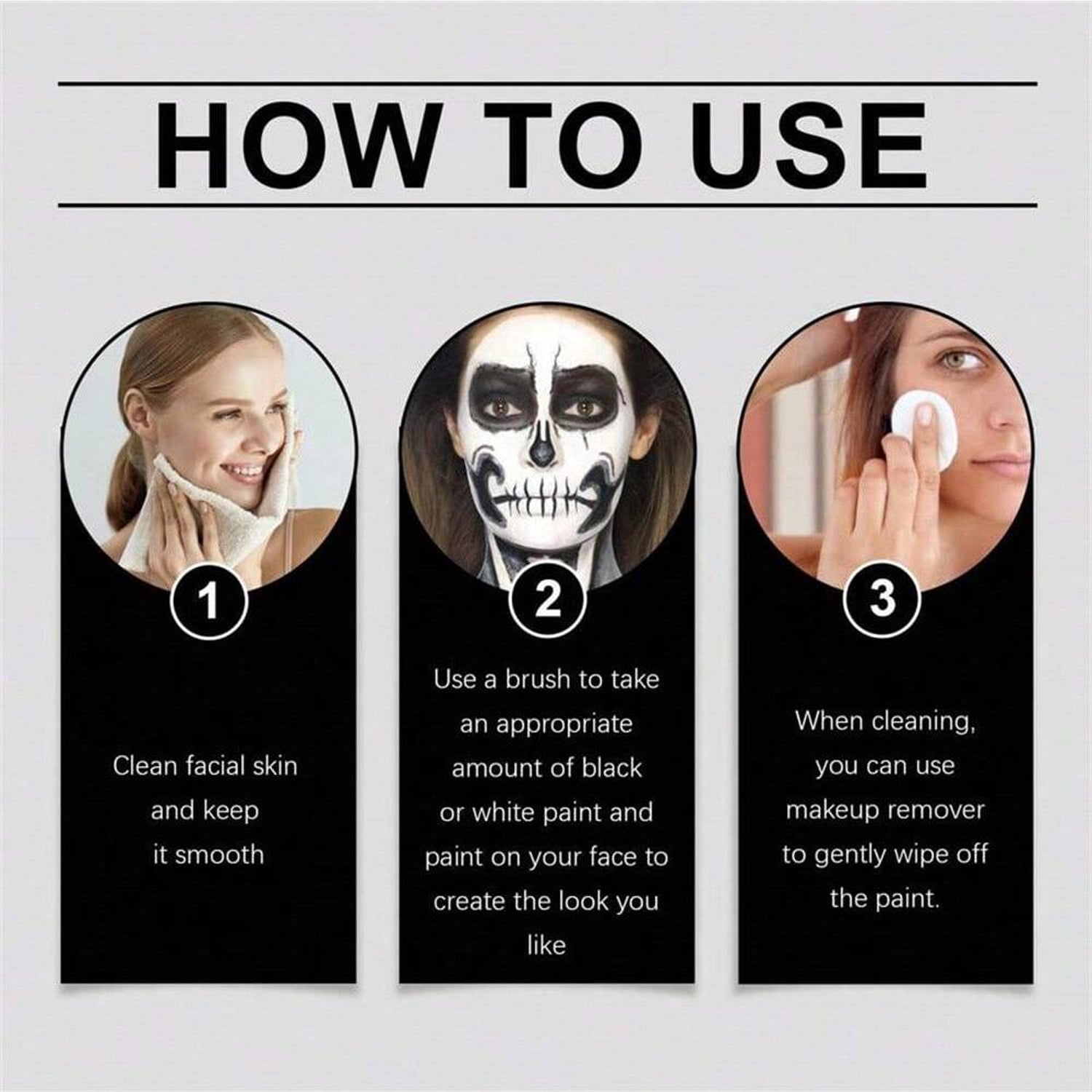Black White Oil Paint Face Body Painting Kit Large Capacity Makeup For Halloween Theater Role Play  4