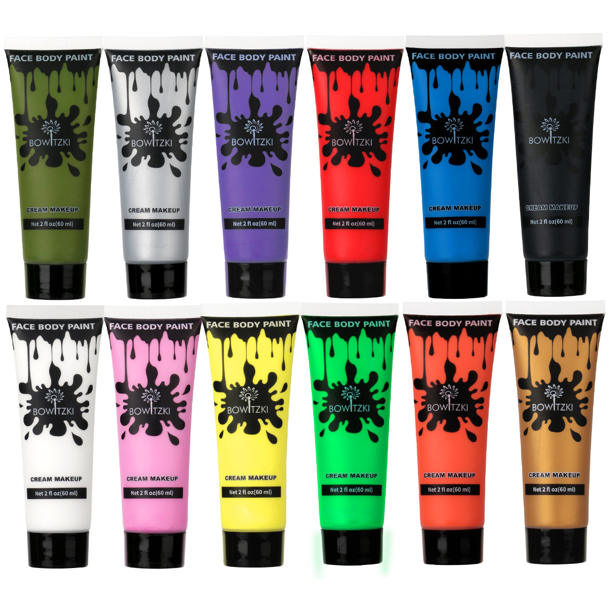Bowitzki Face and Body Paint 2oz Cream, 60ml Water Based Makeup for Face Painting, Special Effects Adults Children