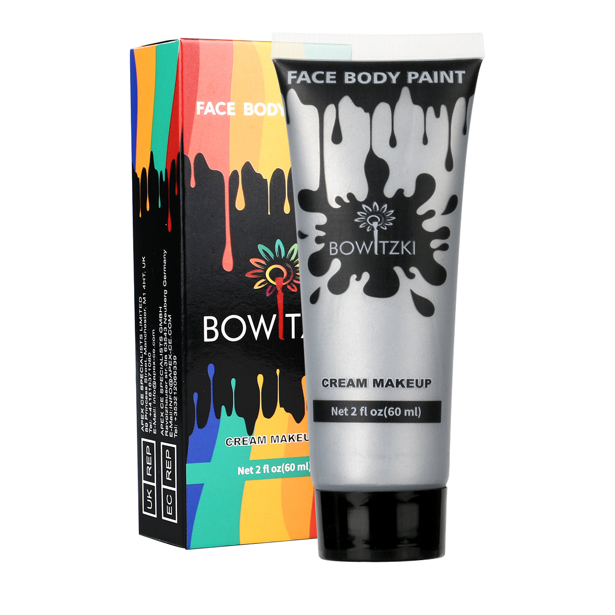 Bowitzki Face and Body Paint 2oz Cream, 60ml Water Based Makeup for Face Painting, Special Effects Adults Children