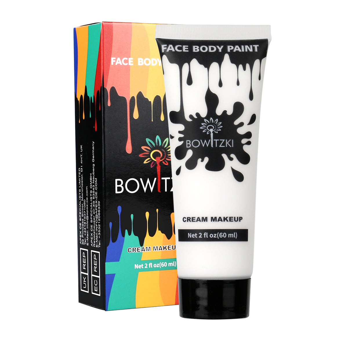 Bowitzki Face and Body Paint 2oz Cream, 60ml Water Based Makeup for Face Painting, Special Effects Adults Children