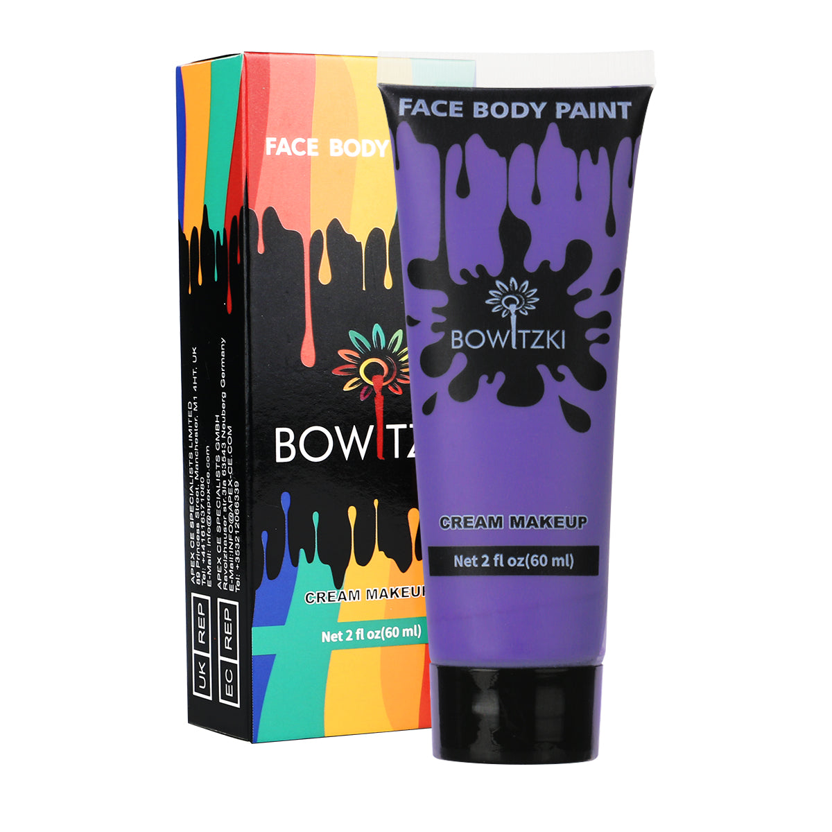 Bowitzki Face and Body Paint 2oz Cream, 60ml Water Based Makeup for Face Painting, Special Effects Adults Children