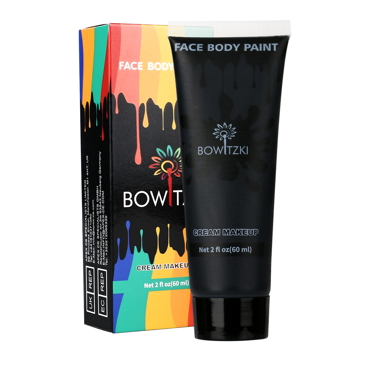 Bowitzki Face and Body Paint 2oz Cream, 60ml Water Based Makeup for Face Painting, Special Effects Adults Children