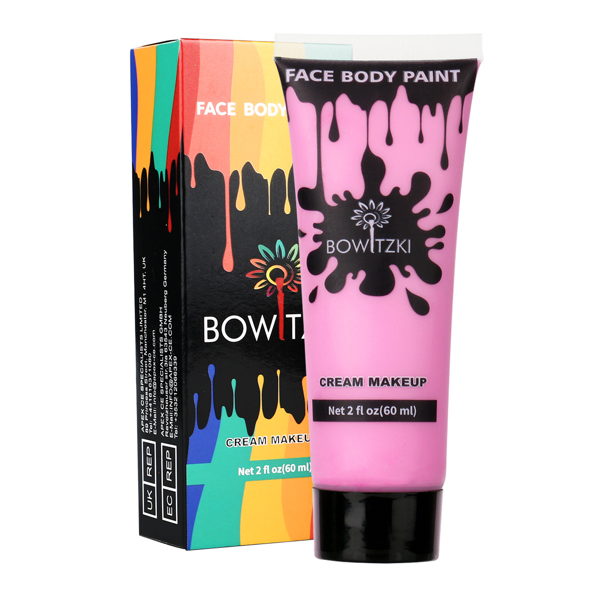 Bowitzki Face and Body Paint 2oz Cream, 60ml Water Based Makeup for Face Painting, Special Effects Adults Children