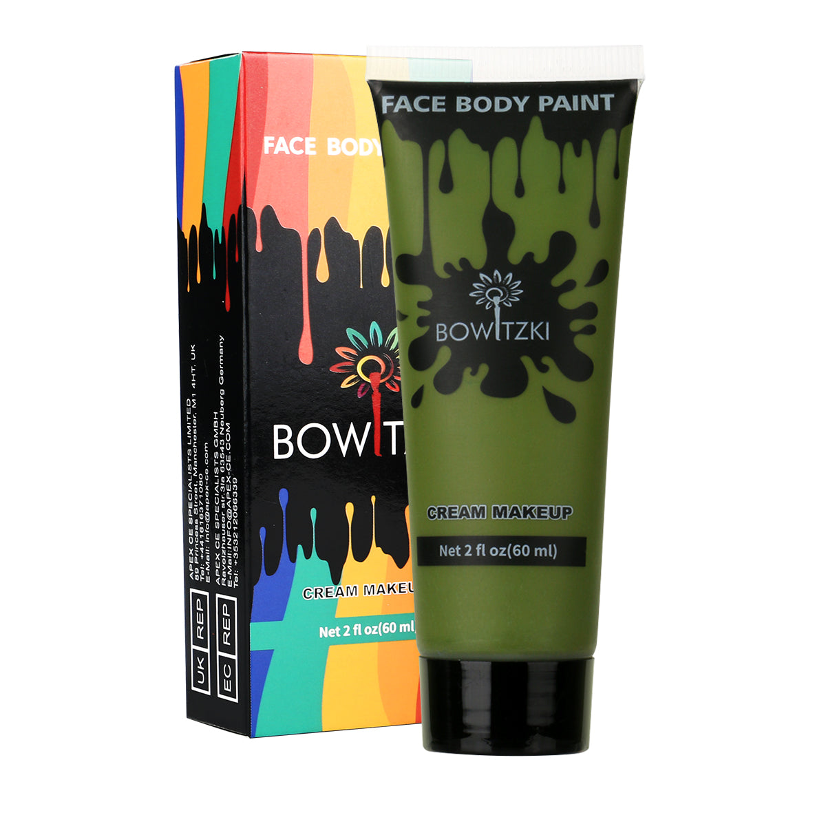 Bowitzki Face and Body Paint 2oz Cream, 60ml Water Based Makeup for Face Painting, Special Effects Adults Children