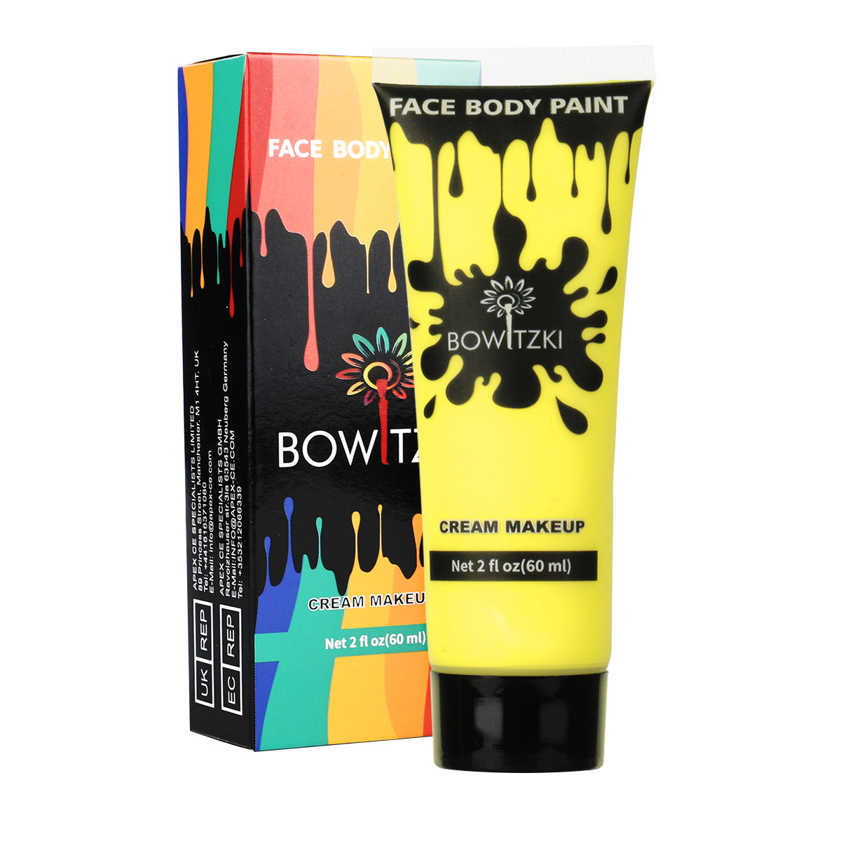 Bowitzki Face and Body Paint 2oz Cream, 60ml Water Based Makeup for Face Painting, Special Effects Adults Children