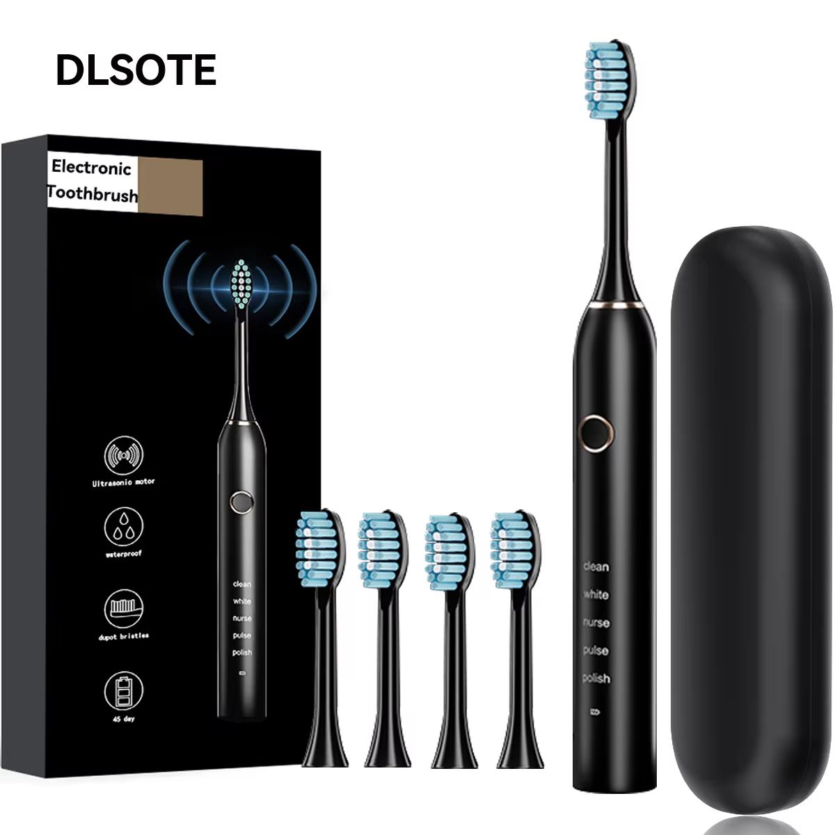 Rechargeable Sonic Electric Toothbrush – 5 Modes, 3 Intensity Levels & 4 Replacement Brush Heads with Smart Timer
