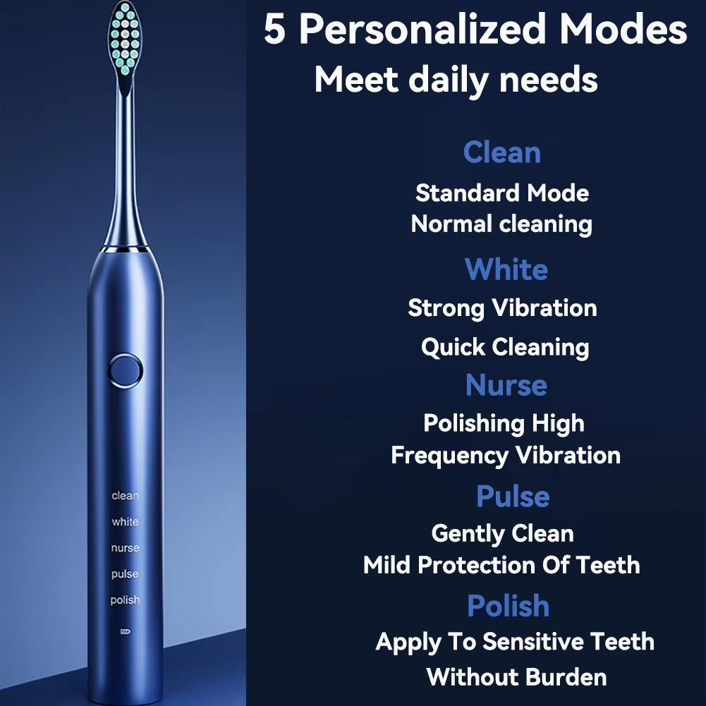 Rechargeable Sonic Electric Toothbrush  5 Modes 3 Intensity Levels  4 Replacement Brush Heads With  1