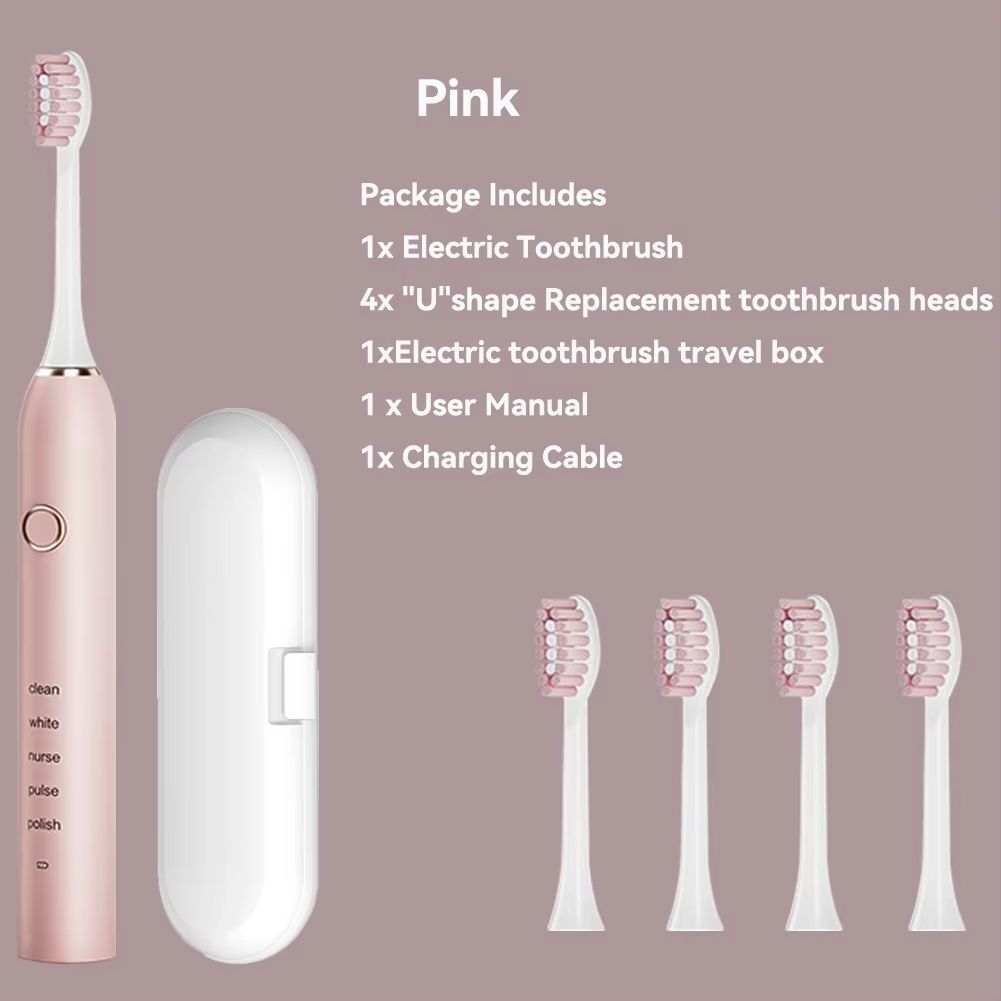 Rechargeable Sonic Electric Toothbrush  5 Modes 3 Intensity Levels  4 Replacement Brush Heads With  9