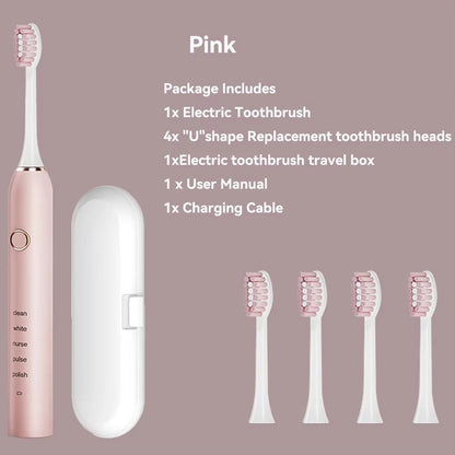 Rechargeable Sonic Electric Toothbrush  5 Modes 3 Intensity Levels  4 Replacement Brush Heads With  9