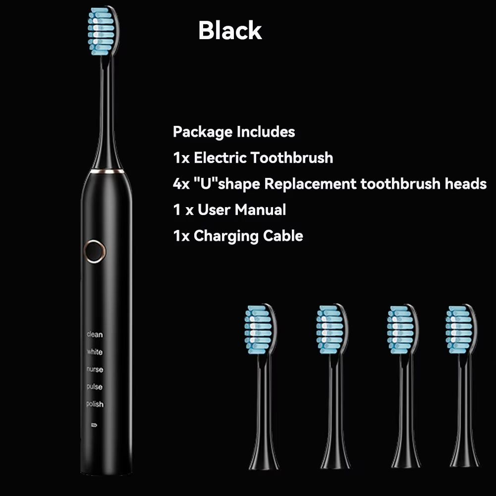 Rechargeable Sonic Electric Toothbrush  5 Modes 3 Intensity Levels  4 Replacement Brush Heads With  10