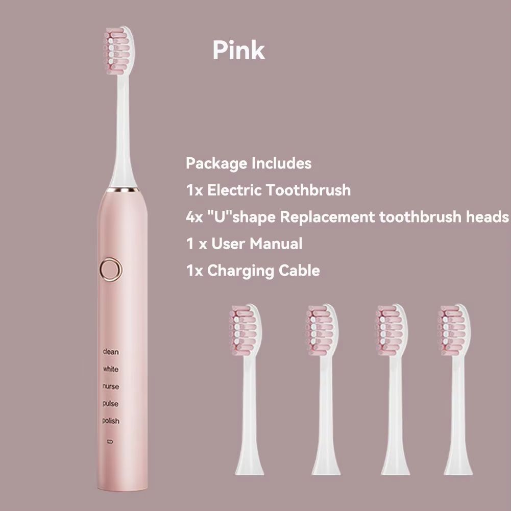 Rechargeable Sonic Electric Toothbrush  5 Modes 3 Intensity Levels  4 Replacement Brush Heads With  11
