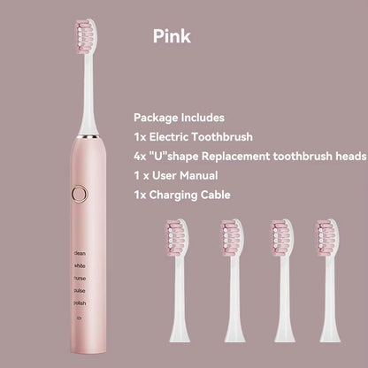 Rechargeable Sonic Electric Toothbrush  5 Modes 3 Intensity Levels  4 Replacement Brush Heads With  11