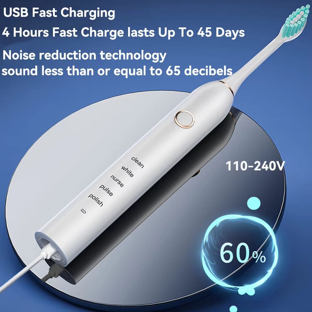 Rechargeable Sonic Electric Toothbrush  5 Modes 3 Intensity Levels  4 Replacement Brush Heads With  5