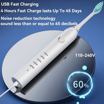 Rechargeable Sonic Electric Toothbrush  5 Modes 3 Intensity Levels  4 Replacement Brush Heads With  5