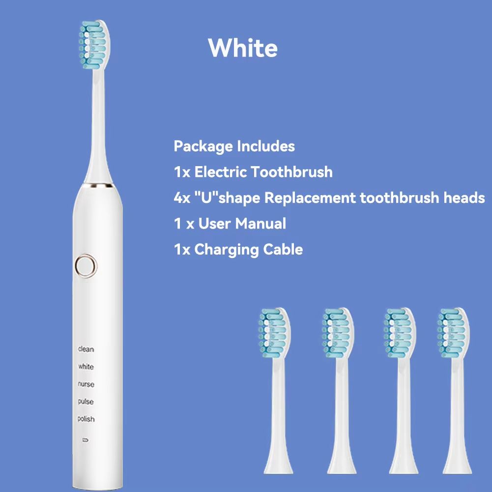 Rechargeable Sonic Electric Toothbrush  5 Modes 3 Intensity Levels  4 Replacement Brush Heads With  6